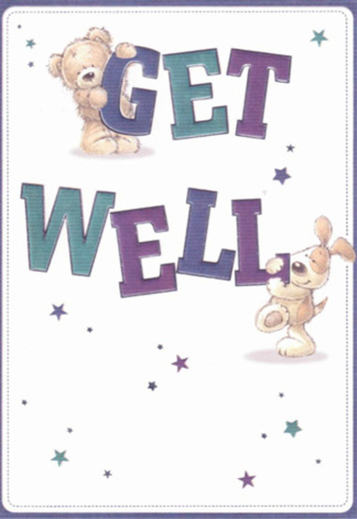 In this uplifting get well card illustration, a bear and a puppy personify gentle encouragement with their playful, comforting presence. The bear sits atop the oversized purple 'GET,' while the puppy nestles along the teal blue 'WELL,' their postures and warm expressions radiating reassurance. Flecks of shimmering star shapes, scattered across the clean white background, evoke the quiet sparkle of early morning light in Brunswick Park, suggesting hope even before the day truly begins. Every brushstroke defines the cuddliness of plush fur and the velvet softness of drooping puppy ears, offering a sensation as inviting as holding a freshly arranged bouquet. Here, the colours-deep purples and energetic aquas-mirror the natural vibrancy seen in local floral arrangements crafted for loved ones during recovery, especially those prepared near New Southgate or Arnos Grove. The typography, lively and bold, grounds the scene in confidence and optimism, much like the signature style at Brunswick Park Flowers. Together, the illustrated companions and starbursts offer a visual melody of support-a gentle, animated encouragement that fits seamlessly with the positive, neighbourly spirit found throughout Brunswick Park. The overall effect is soothing, heartfelt, and universally appealing to recipients of all ages.